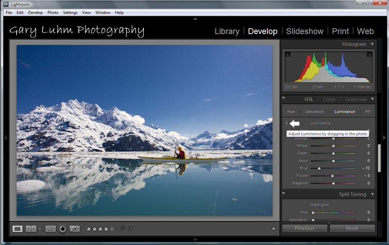 Lightroom Develop wiht luminance adjustment